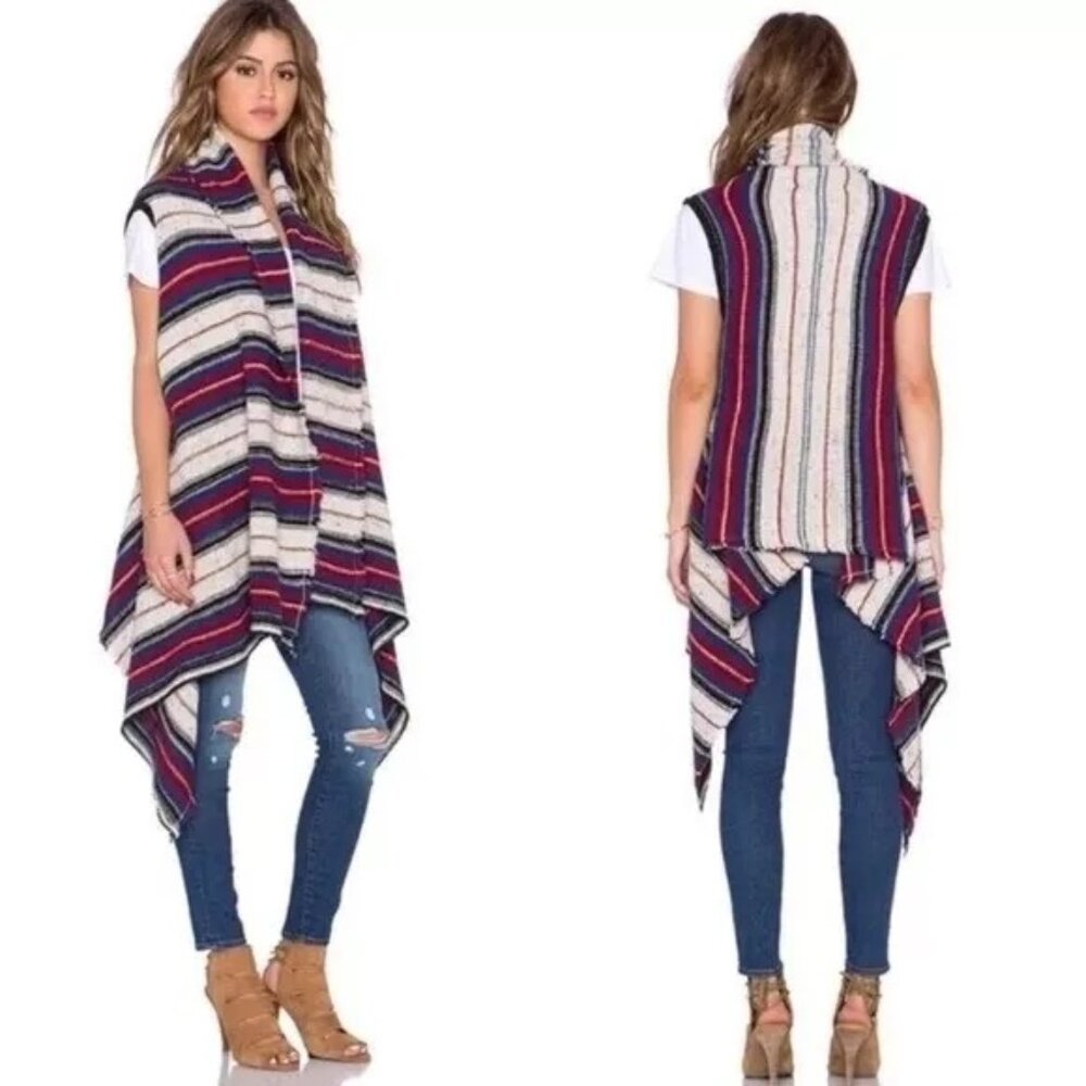 Sam Edelman Elsie Striped Vest Cardigan Waterfall Sweater L